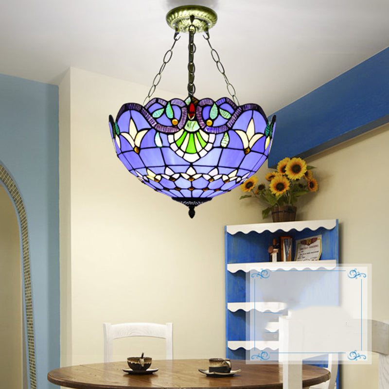 Domed Chandelier Lighting Fixture Tiffany-Style Multicolored Stained Glass Chandelier Pendant Light