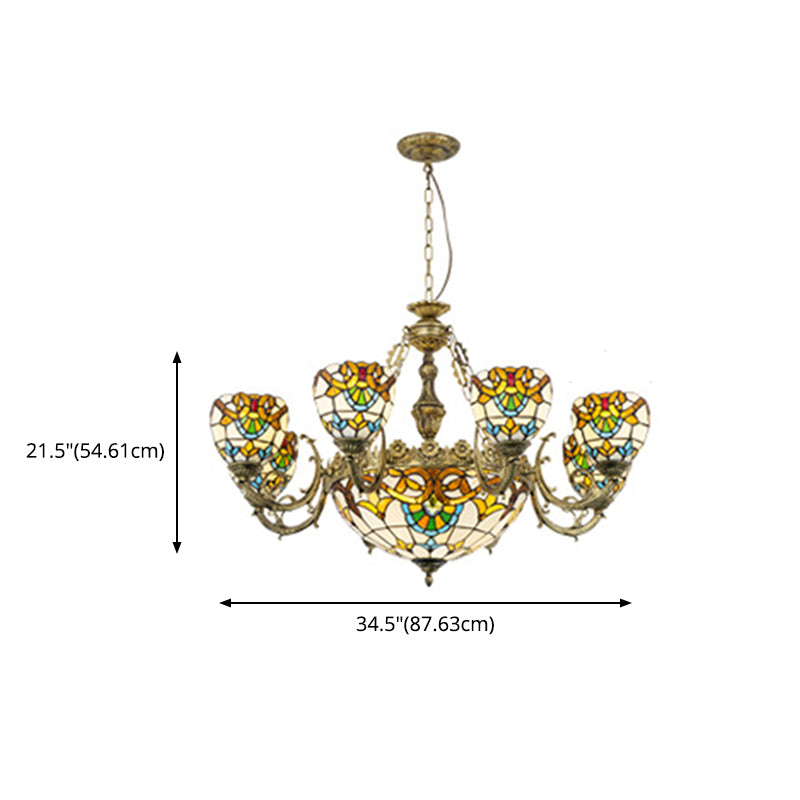 Bowl-Shaped Chandelier Light Fixture Stained Glass Tiffany-Style Pendant Chandelier Beige