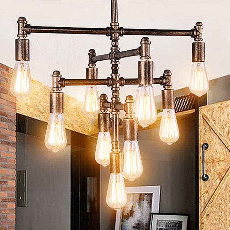 Metal Tubes Chandelier Pendant Light Industrial Style Restaurant Ceiling Chandelier in Rust