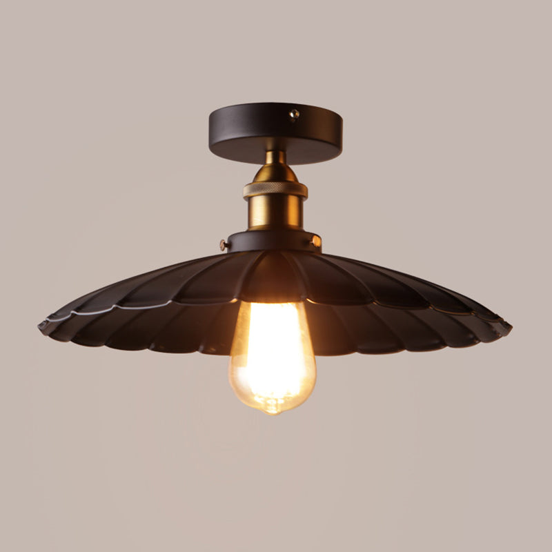 Black 1-Light Semi Flush Mount in Industrial Concise Style Wrought Iron Ceiling Fixture for Interior Spaces