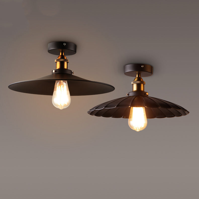 Black 1-Light Semi Flush Mount in Industrial Concise Style Wrought Iron Ceiling Fixture for Interior Spaces