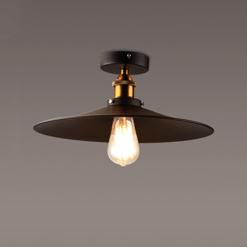 Black 1-Light Semi Flush Mount in Industrial Concise Style Wrought Iron Ceiling Fixture for Interior Spaces