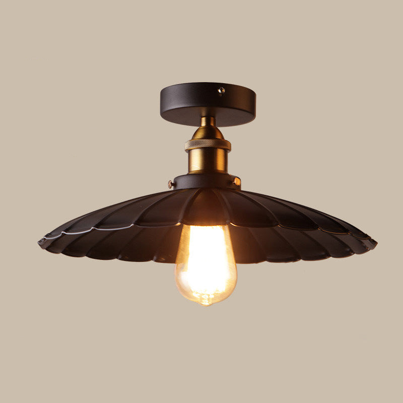 Black 1-Light Semi Flush Mount in Industrial Concise Style Wrought Iron Ceiling Fixture for Interior Spaces