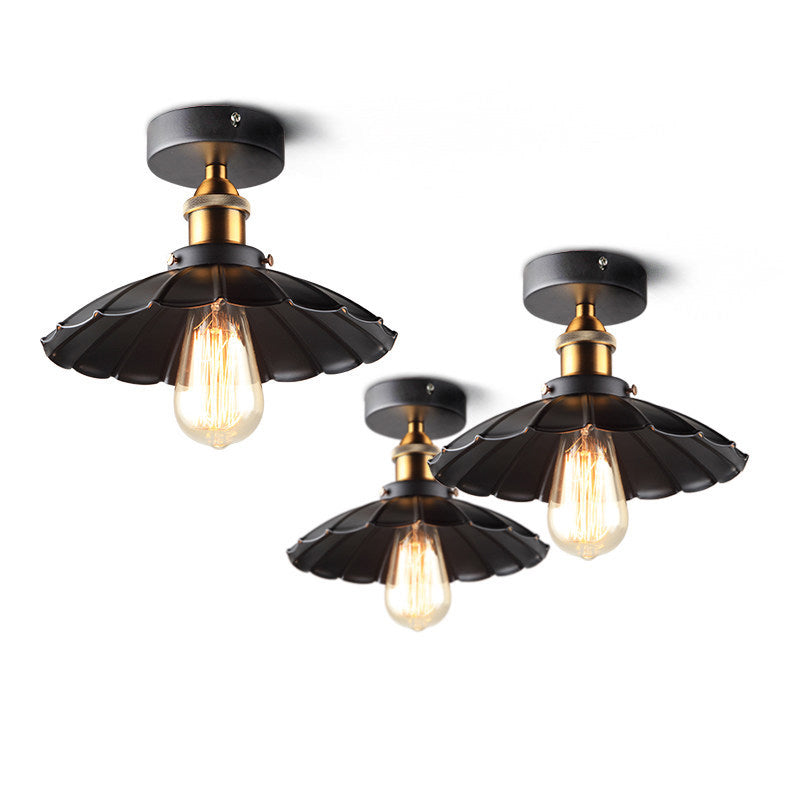 Black 1-Light Semi Flush Mount in Industrial Concise Style Wrought Iron Ceiling Fixture for Interior Spaces