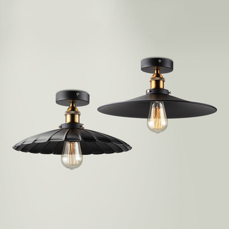 Black 1-Light Semi Flush Mount in Industrial Concise Style Wrought Iron Ceiling Fixture for Interior Spaces