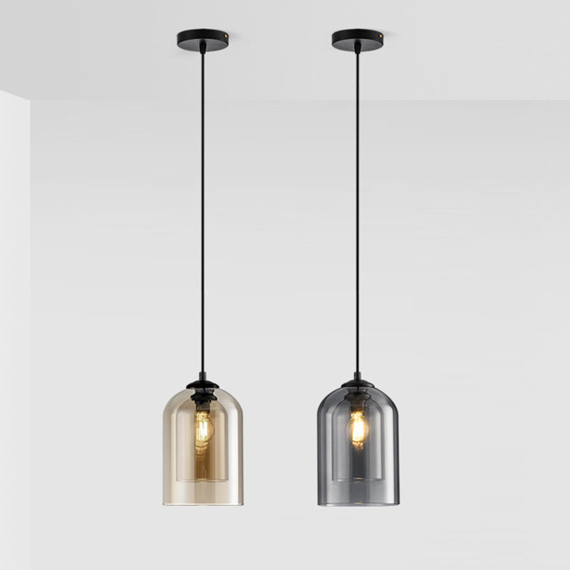 1 Light Cylinder Hanging Pendant Lights Industrial Style Glass Pendant Ceiling Lights