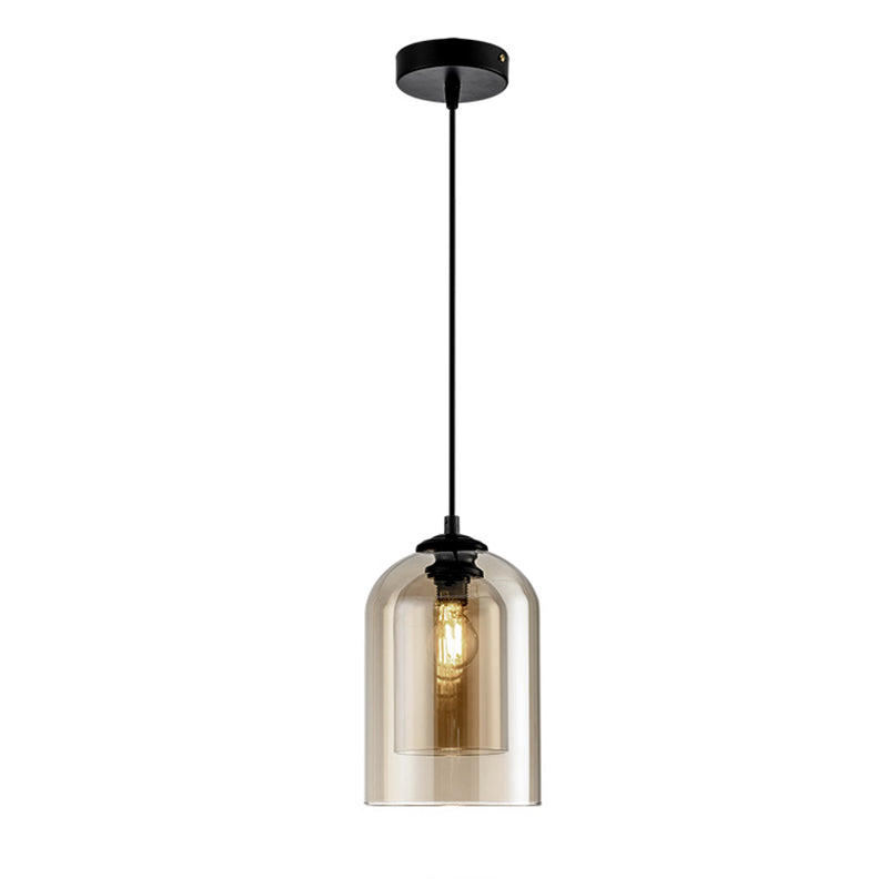 1 Light Cylinder Hanging Pendant Lights Industrial Style Glass Pendant Ceiling Lights