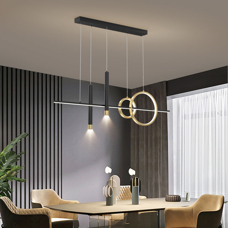 Aluminium Black and Gold Island Light in Modern Simplicity Wrought Iron LED Linear Pendant Light with Acrylic Shade