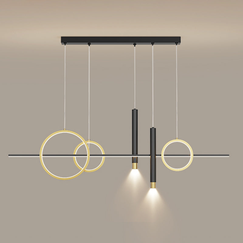 Aluminium Black and Gold Island Light in Modern Simplicity Wrought Iron LED Linear Pendant Light with Acrylic Shade