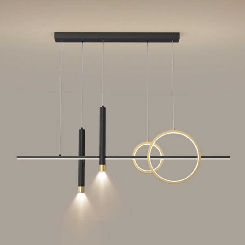 Aluminium Black and Gold Island Light in Modern Simplicity Wrought Iron LED Linear Pendant Light with Acrylic Shade