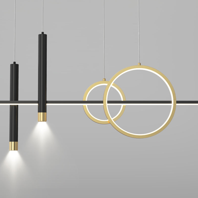 Aluminium Black and Gold Island Light in Modern Simplicity Wrought Iron LED Linear Pendant Light with Acrylic Shade