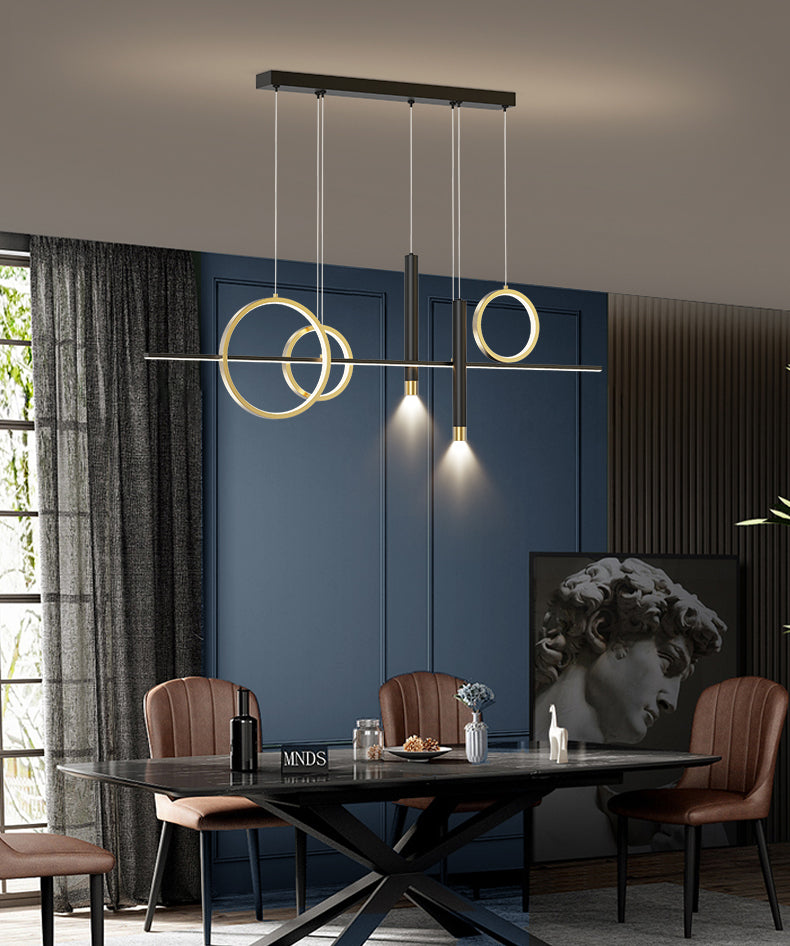 Aluminium Black and Gold Island Light in Modern Simplicity Wrought Iron LED Linear Pendant Light with Acrylic Shade