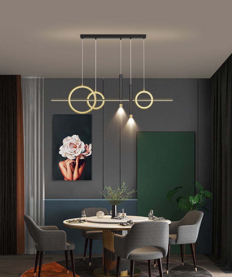 Aluminium Black and Gold Island Light in Modern Simplicity Wrought Iron LED Linear Pendant Light with Acrylic Shade