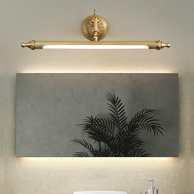 28 "" Miroir à LED traditionnel de large Light Light Antique en laiton à longue pointe de mur pour salle de bain