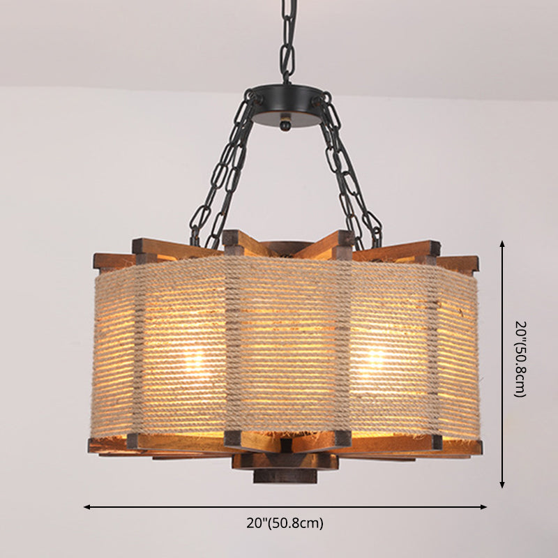 Industrial Hanging Pendant Retro Wood Light Hotel Foyer Light