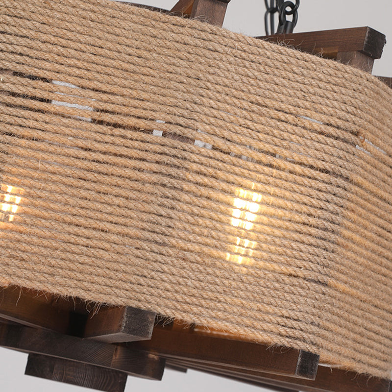 Industrial Hanging Pendant Retro Wood Light Hotel Foyer Light