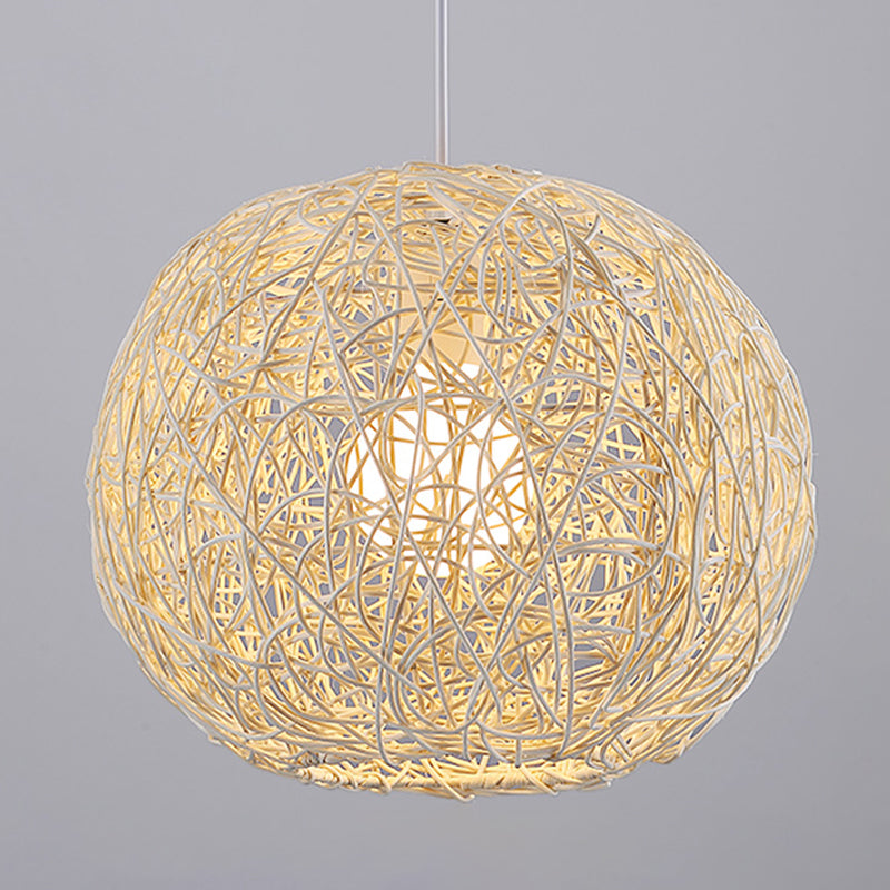 Rattan Woven Globe Pendant Simplicity 1-Light Suspension Light for Study Room