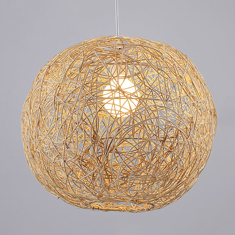 Rattan Woven Globe Pendant Simplicity 1-Light Suspension Light for Study Room