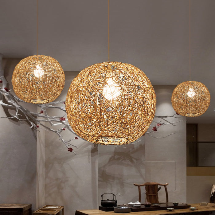 Pendre du globe tissé en rotin simplicité 1-Light Suspension Light pour la salle d'étude