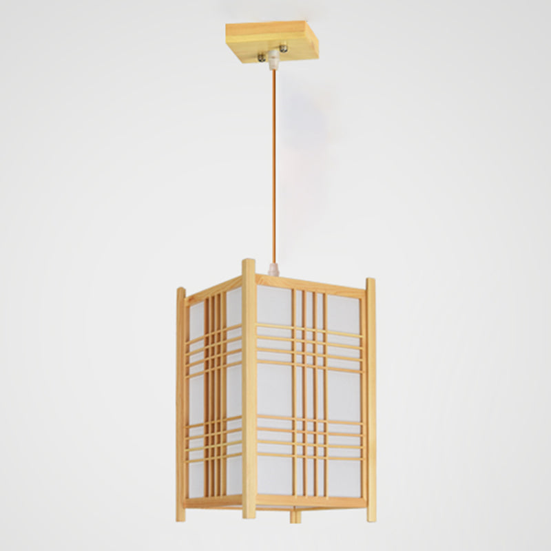 Rectangular Commercial Pendant Lighting Japanese Wooden 1-Light Restaurant Drop Lamp