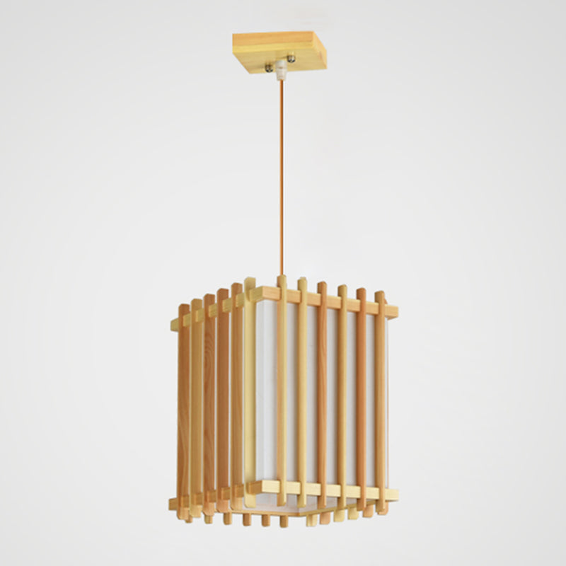 Rectangular Commercial Pendant Lighting Japanese Wooden 1-Light Restaurant Drop Lamp