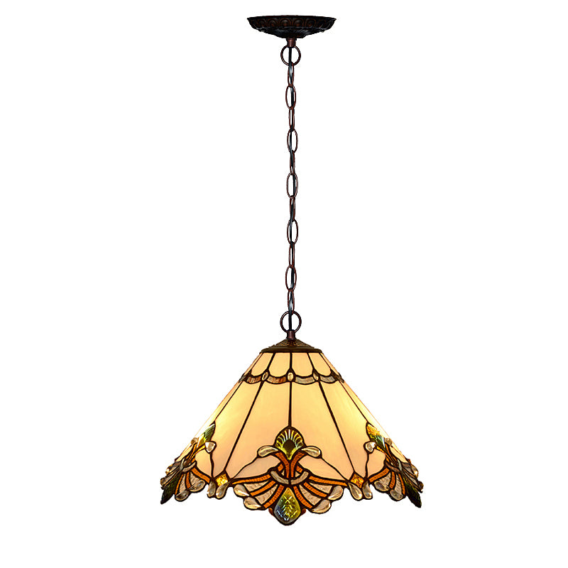 Tiffany-Style Conical Hanging Ceiling Light Stained Glass Suspended Lighting Fixture