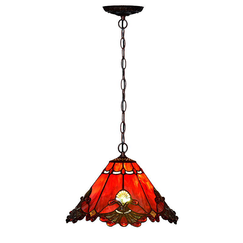 Tiffany-Style Conical Hanging Ceiling Light Stained Glass Suspended Lighting Fixture