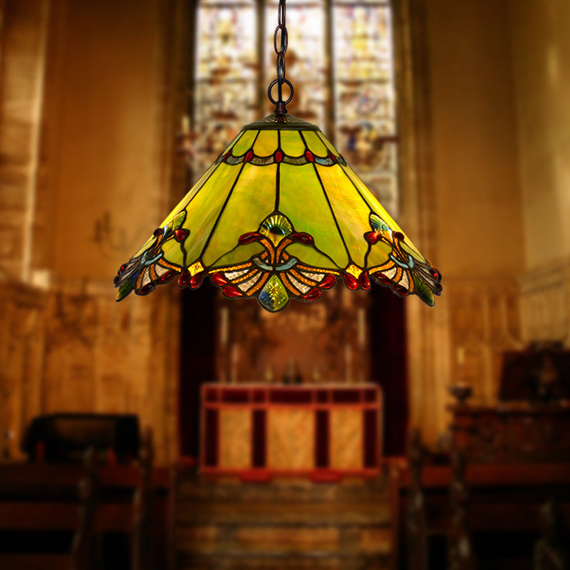 Tiffany-Style Conical Hanging Ceiling Light Stained Glass Suspended Lighting Fixture