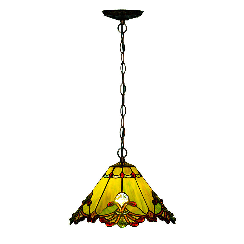 Tiffany-Style Conical Hanging Ceiling Light Stained Glass Suspended Lighting Fixture