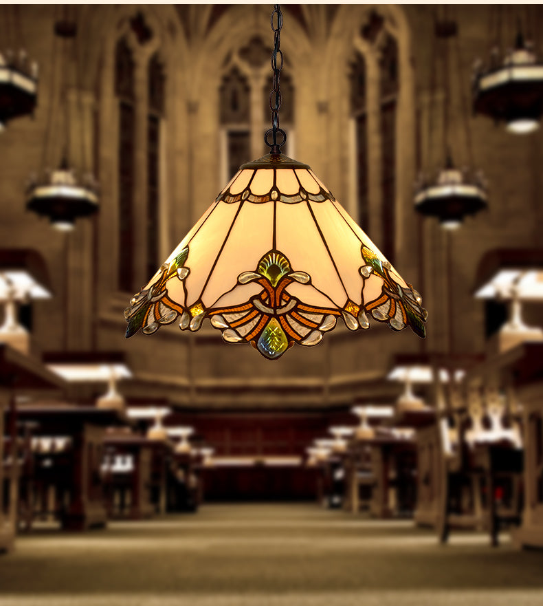 Tiffany-Style Conical Hanging Ceiling Light Stained Glass Suspended Lighting Fixture