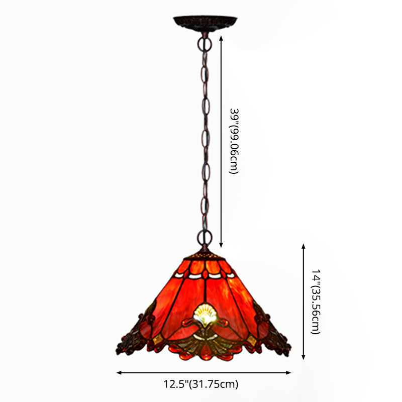 Tiffany-Style Conical Hanging Ceiling Light Stained Glass Suspended Lighting Fixture