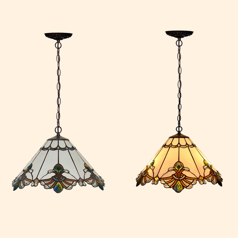 Tiffany-Style Conical Hanging Ceiling Light Stained Glass Suspended Lighting Fixture