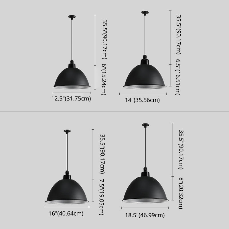 Mat zwart koepelvormige lamp armatuur industrieel metaal 1 lamp doorgang hangend licht