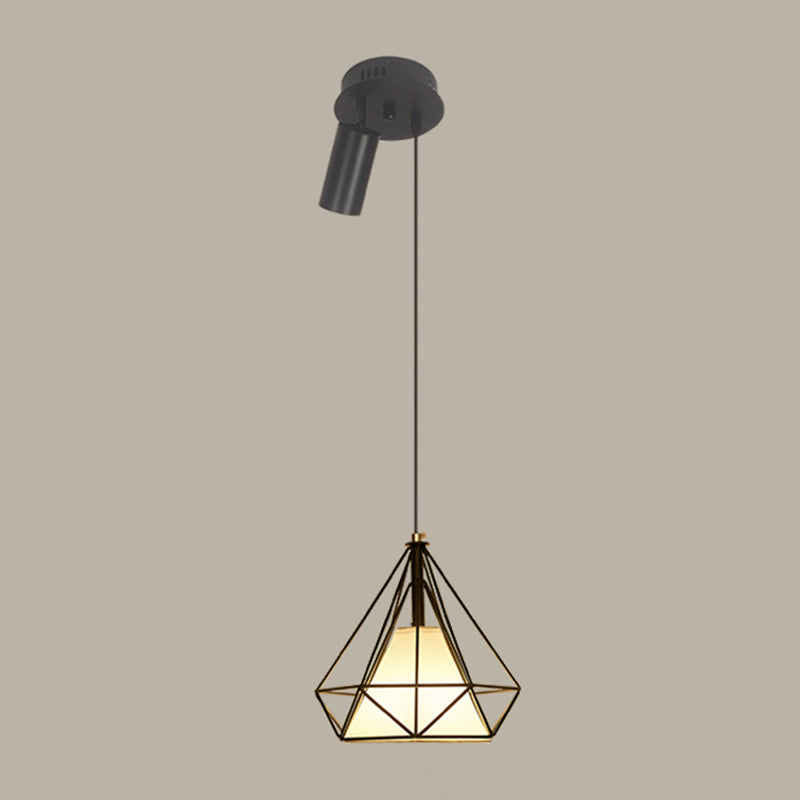 Vintage Diamond Drahtkäfig Anhänger 1 Bulb Metall Hanging Light mit Scheinwerferlicht in Schwarz