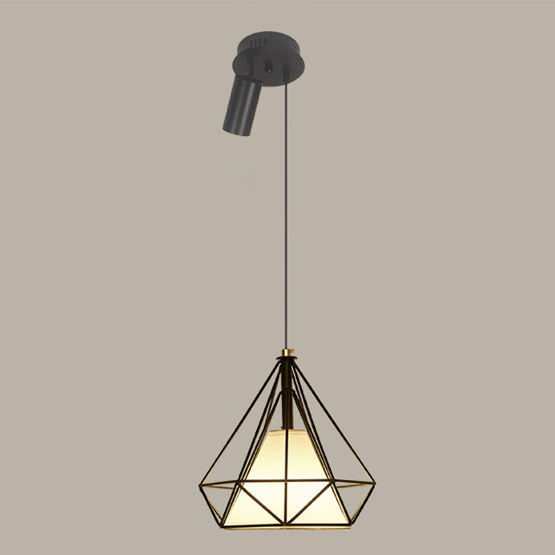 Vintage Diamond Drahtkäfig Anhänger 1 Bulb Metall Hanging Light mit Scheinwerferlicht in Schwarz