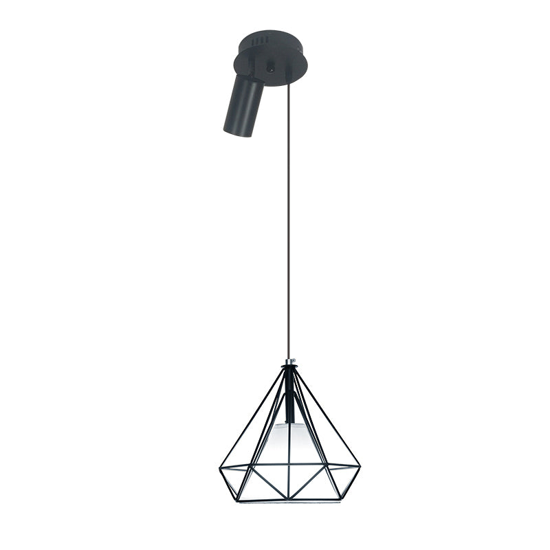 Vintage Diamond Drahtkäfig Anhänger 1 Bulb Metall Hanging Light mit Scheinwerferlicht in Schwarz