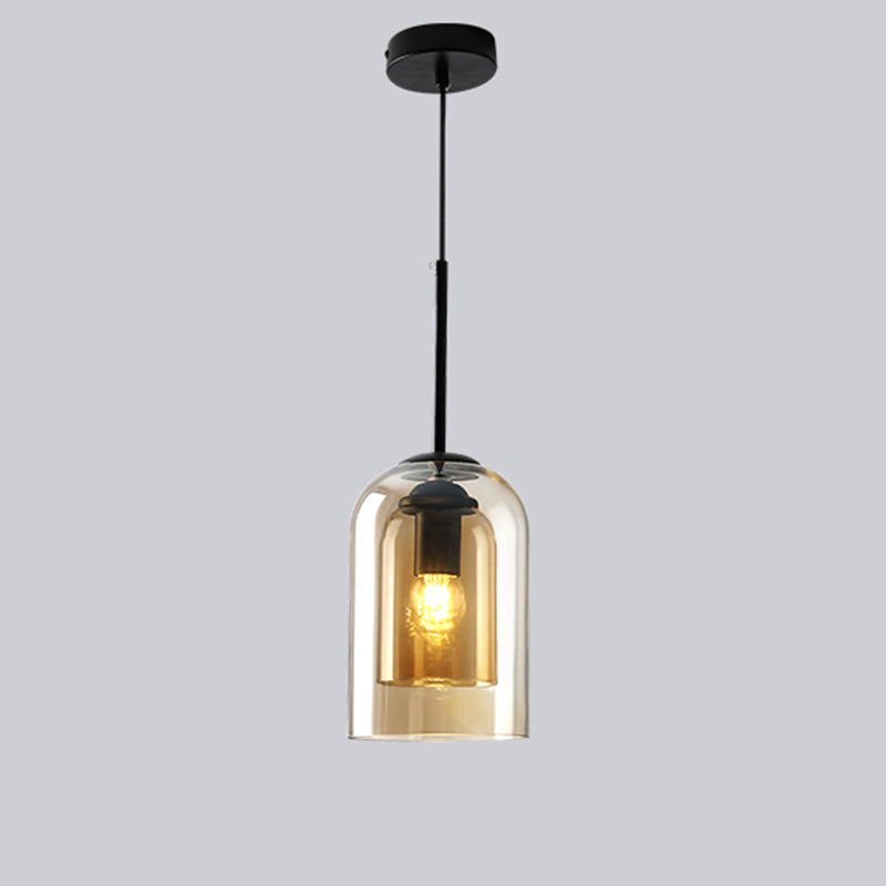 1 Light Cylinder Hanging Pendant Lights Industrial Style Glass Pendant Ceiling Lights