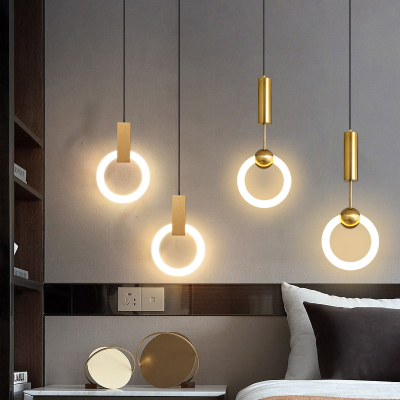 Ring Suspension Pendant Light Modern Style Metal LED White Pendant Ceiling Light