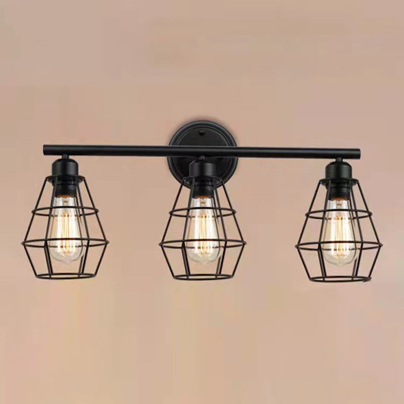 3 Lights Metal Wall Mounted Light Fixture Industrial Diamond Cage Wall Mounted Wall Lights for Bar