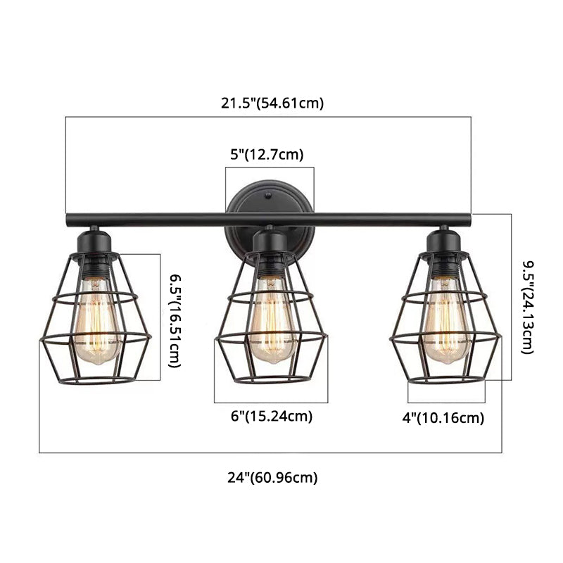 3 Lights Metal Wall Mounted Light Fixture Industrial Diamond Cage Wall Mounted Wall Lights for Bar