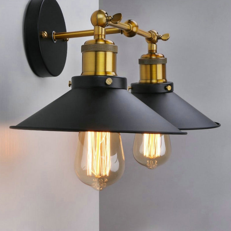 2 Lights Metal Wall Mounted Light Fixture Industrial Clad Cone Wall Sconces Lighting Fixtures for Hall And Foyer