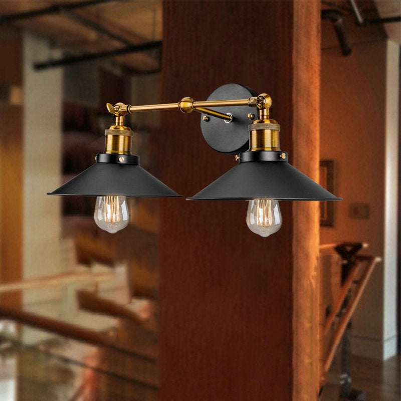 2 Lights Metal Wall Mounted Light Fixture Industrial Clad Cone Wall Sconces Lighting Fixtures for Hall And Foyer