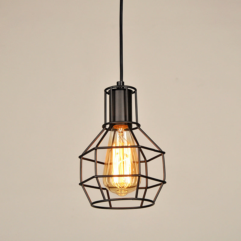 Black Wire Cage Pendant Light Wrought Iron Industrial Style Hanging Light Fixtures