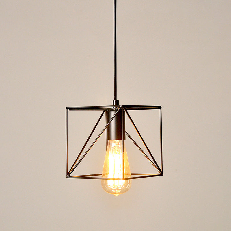 Black Wire Cage Pendant Light Wrought Iron Industrial Style Hanging Light Fixtures