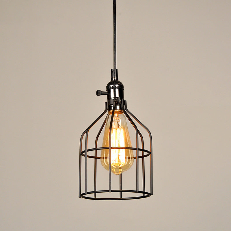 Black Wire Cage Pendant Light Wrought Iron Industrial Style Hanging Light Fixtures