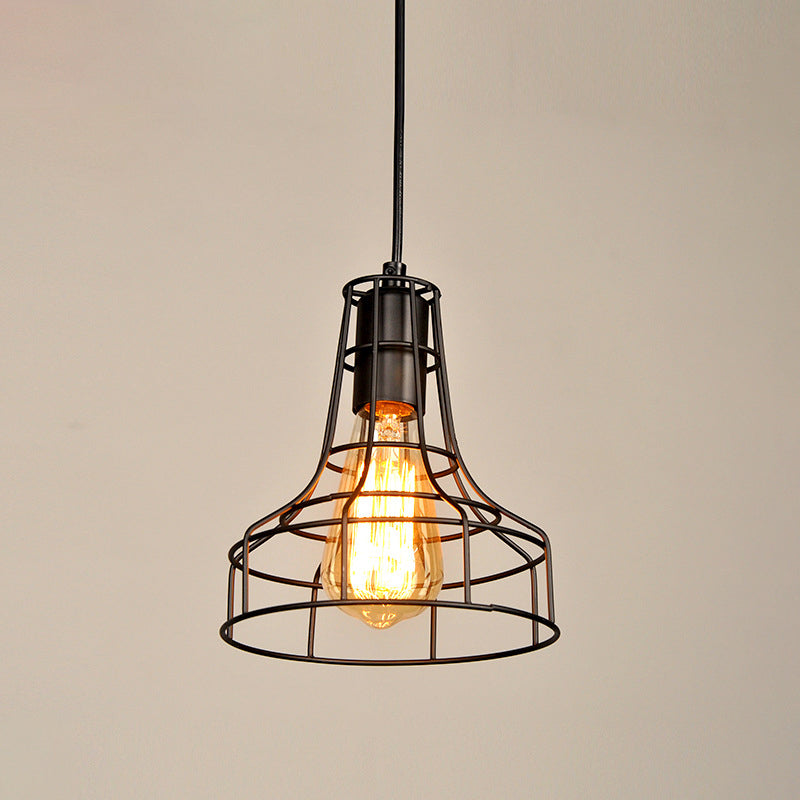 Black Wire Cage Pendant Light Wrought Iron Industrial Style Hanging Light Fixtures