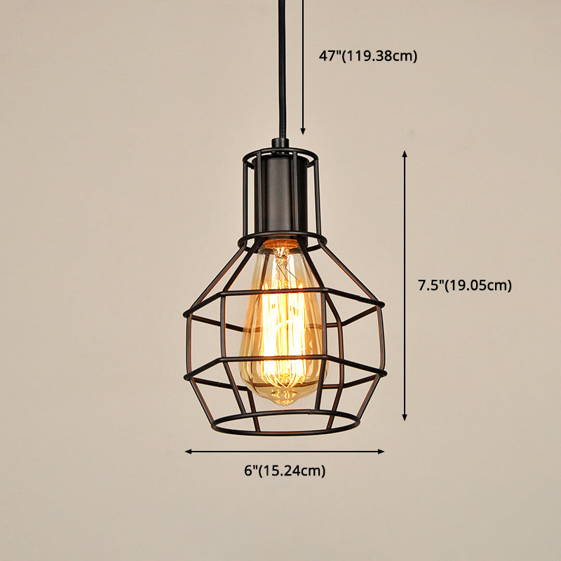 Black Wire Cage Pendant Light Wrought Iron Industrial Style Hanging Light Fixtures