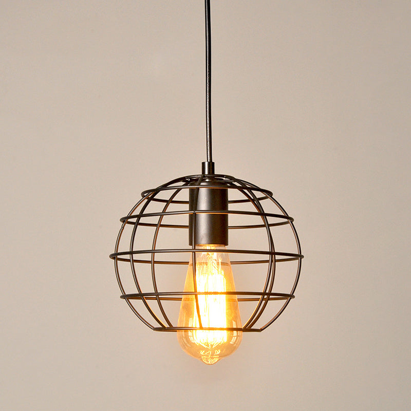 Black Wire Cage Pendant Light Wrought Iron Industrial Style Hanging Light Fixtures