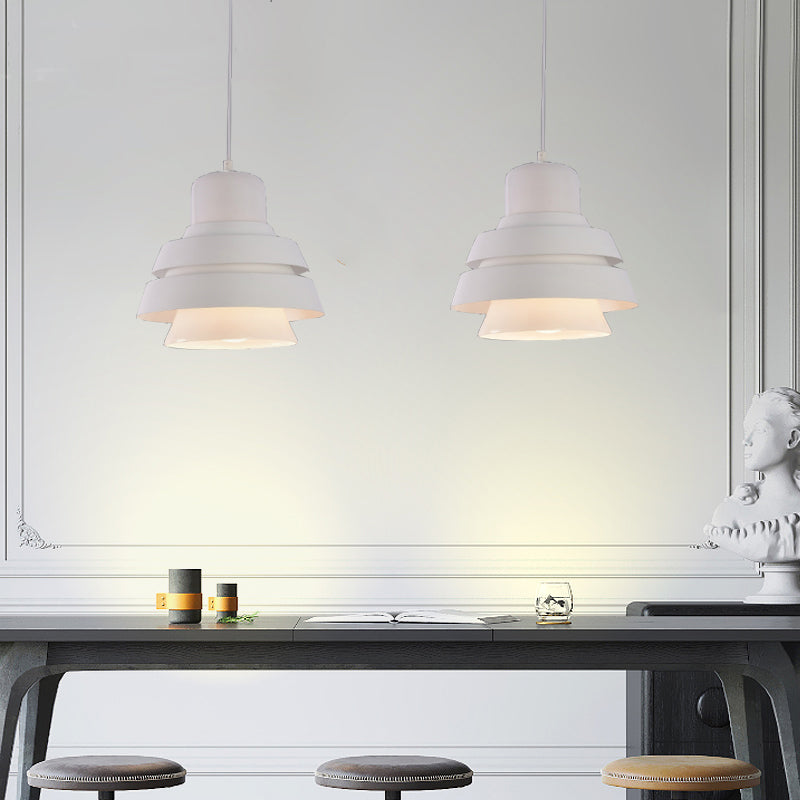 1 Bulb Bedroom Pendant Light Modern White Suspended Lighting Fixture with Flared Metal Shade