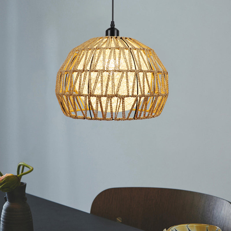 Spherical Rope Suspension Lamp Rustic Single-Bulb Dining Room Down Lighting Pendant